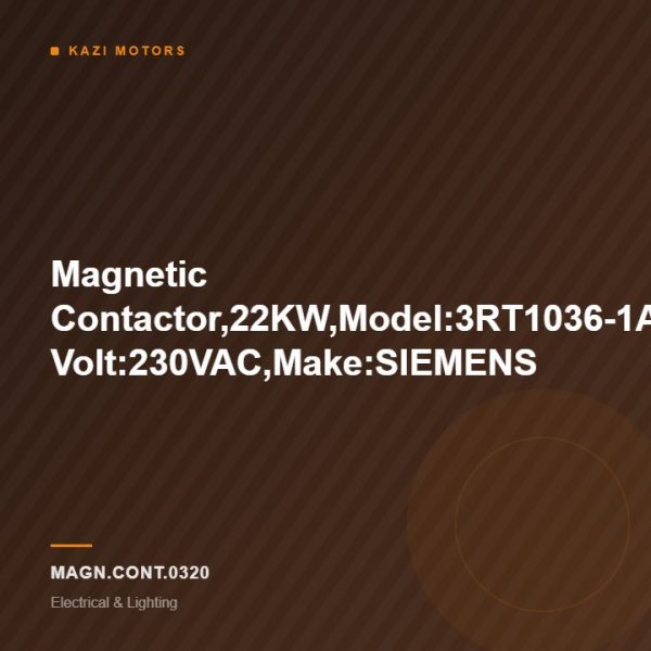 Magnetic Contactor,22KW,Model:3RT1036-1AP04,AC3-50Amps-2NO+2NC,Coil Volt:230VAC,Make:SIEMENS
