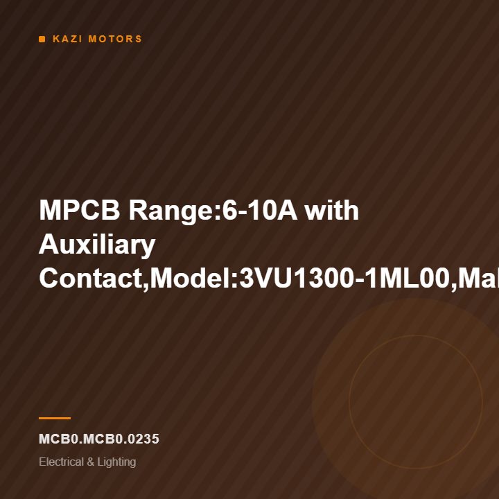 MPCB Range:6-10A with Auxiliary Contact,Model:3VU1300-1ML00,Make:SIEMENS