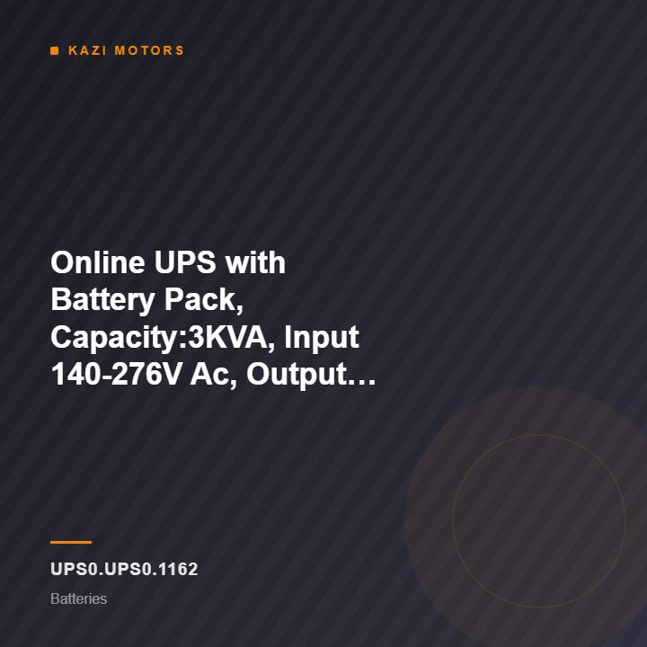Online UPS with Battery Pack, Capacity:3KVA, Input 140-276V Ac, Output 220V AC
